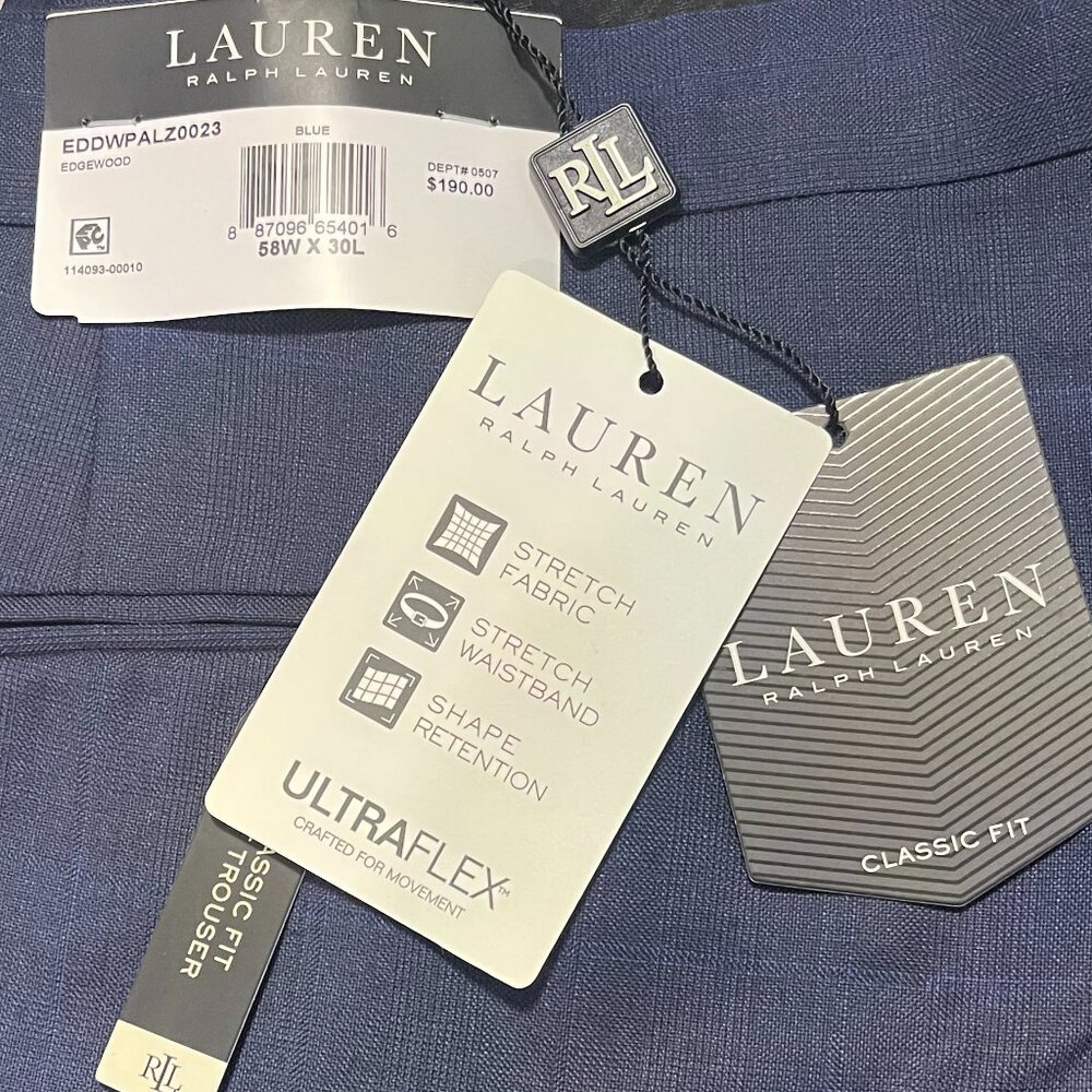 LAUREN by Ralph Lauren Men's Classic Fit Ultra Flex Stretch Flat Front Suit Pant - Picture 8 of 9